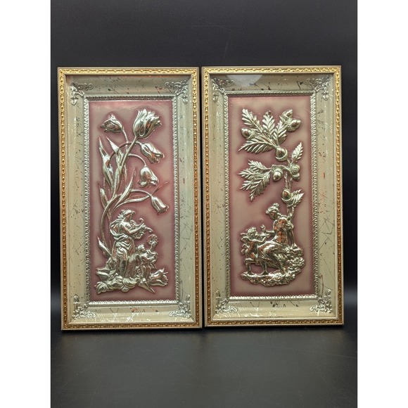 Other - VTG Four Seasons Metal Craft MCM 3D Regency Wall Art Set of 2 Autumn Spring